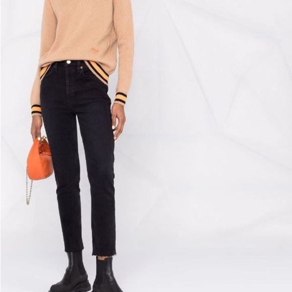 REDONE Black High Waisted  Jeans Comfort Stretch High Rise Ankle Crop - Picture 4 of 14